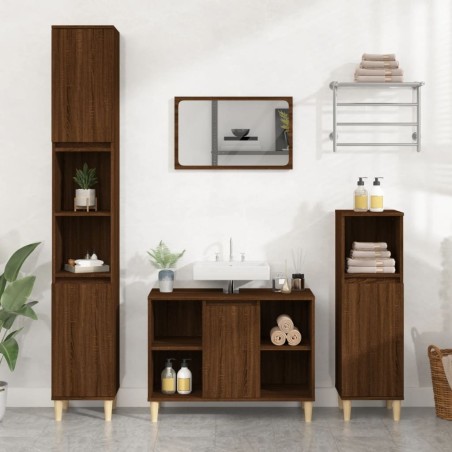 Ensemble de meubles de salle de bain 3 pcs Chêne marron 