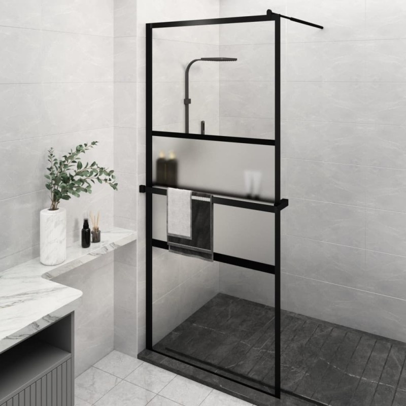 Paroi de douche avec étagère Noir 90x195 cm Verre ESG&Aluminium 