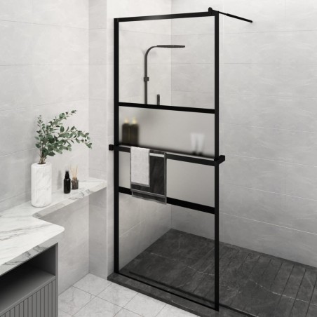 Paroi de douche avec étagère Noir 90x195 cm Verre ESG&Aluminium 