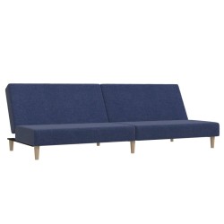 Canapé-lit à 2 places avec repose-pied Bleu Tissu 