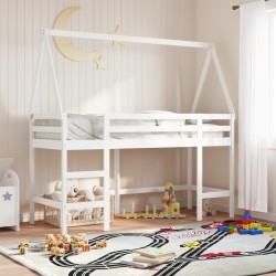 Lit superposé avec échelle et toit sans matelas blanc 90x190 cm 