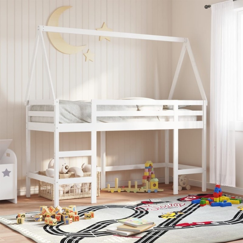 Lit superposé avec échelle et toit sans matelas blanc 90x190 cm 