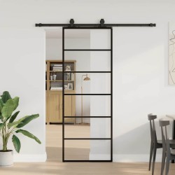 Porte coulissante kit de quincaillerie noir 76x205 cm verre ESG 