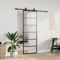 Porte coulissante kit de quincaillerie noir 76x205 cm verre ESG 