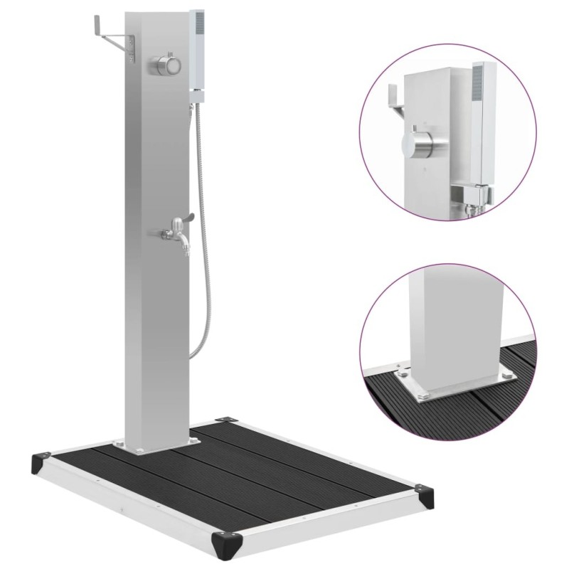 Douche d'extérieur avec receveur de douche WPC Acier inoxydable 