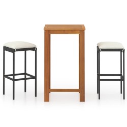 Ensemble de bar de jardin avec coussins 3 pcs Noir 