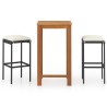 Ensemble de bar de jardin avec coussins 3 pcs Noir 