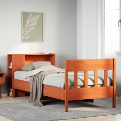 Lit bibliothèque sans matelas cire marron 90x200 cm pin massif 