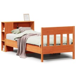 Lit bibliothèque sans matelas cire marron 90x200 cm pin massif 