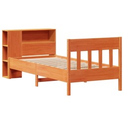 Lit bibliothèque sans matelas cire marron 90x200 cm pin massif 