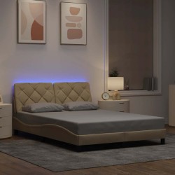 Cadre de lit avec LED sans matelas crème 120x200 cm tissu 