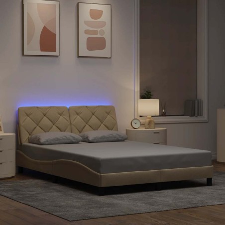 Cadre de lit avec LED sans matelas crème 120x200 cm tissu 