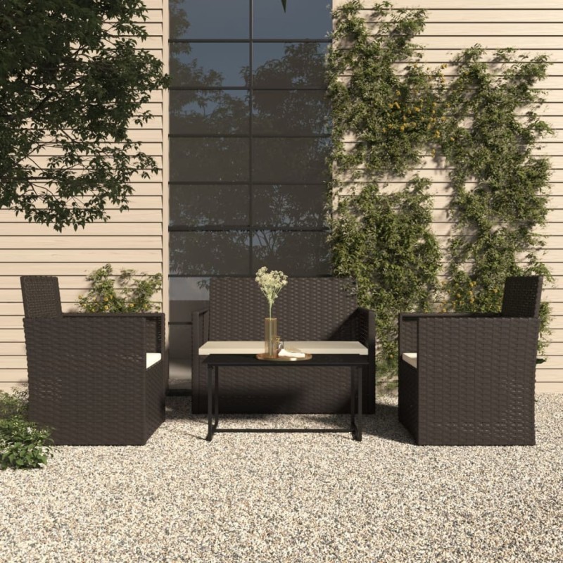 Mobilier d'extérieur 4 pcs avec coussins Résine tressée Noir 