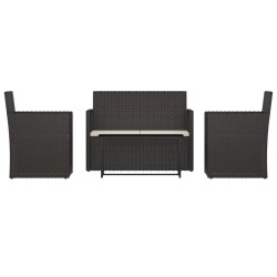 Mobilier d'extérieur 4 pcs avec coussins Résine tressée Noir 