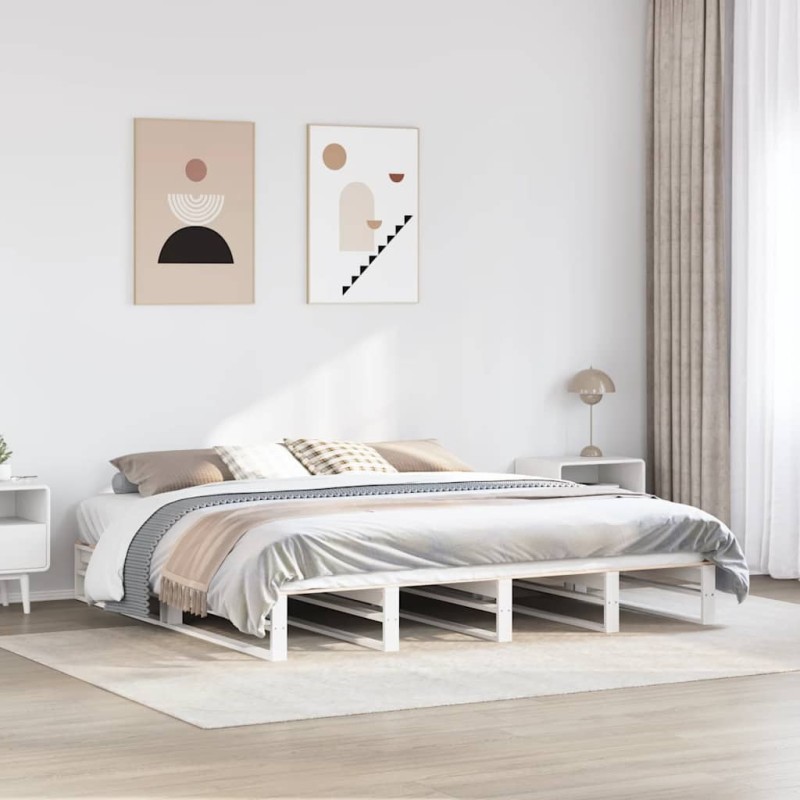 Cadre de lit sans matelas blanc 200x200 cm bois massif de pin Cadre de lit sans matelas blanc 200x200 cm bois massif de pin