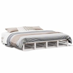 Cadre de lit sans matelas blanc 200x200 cm bois massif de pin 