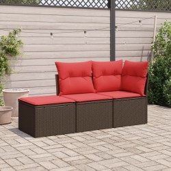 Salon de jardin avec coussins 3 pcs marron résine tressée 