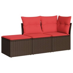Salon de jardin avec coussins 3 pcs marron résine tressée 