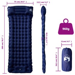 Matelas de camping autogonflant oreiller 1 personne bleu marine 