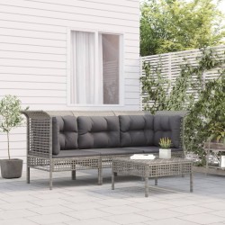 Salon de jardin 4 pcs avec coussins Gris Résine tressée 