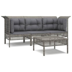 Salon de jardin 4 pcs avec coussins Gris Résine tressée 