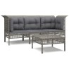 Salon de jardin 4 pcs avec coussins Gris Résine tressée 
