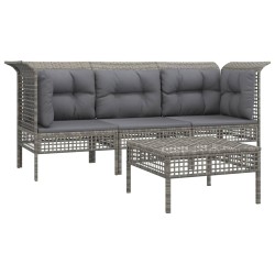 Salon de jardin 4 pcs avec coussins Gris Résine tressée 