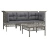 Salon de jardin 4 pcs avec coussins Gris Résine tressée 
