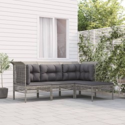 Salon de jardin 4 pcs avec coussins Gris Résine tressée 