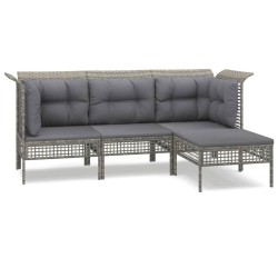 Salon de jardin 4 pcs avec coussins Gris Résine tressée 