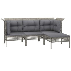 Salon de jardin 4 pcs avec coussins Gris Résine tressée 