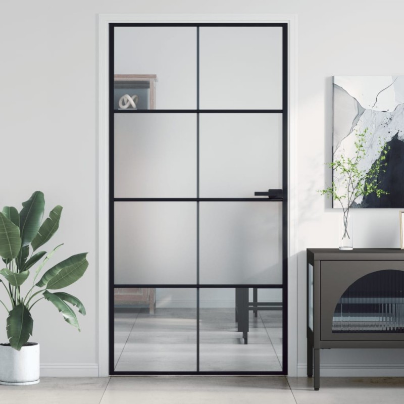 Porte intérieure mince noir verre trempé aluminium 