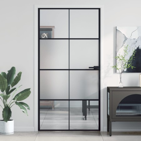 Porte intérieure mince noir verre trempé aluminium 