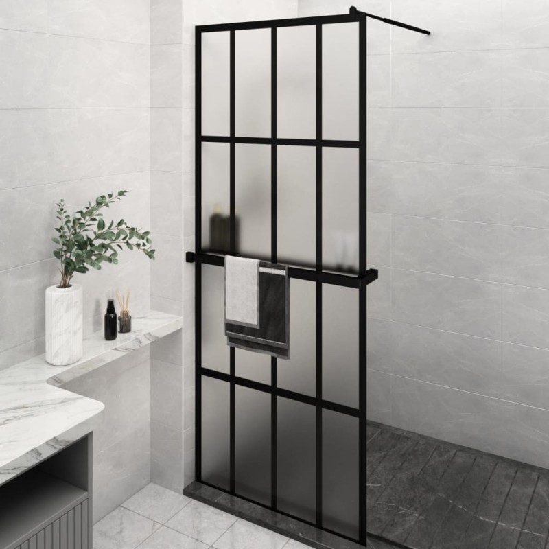 Paroi de douche avec étagère Noir 80x195 cm Verre ESG&Aluminium 