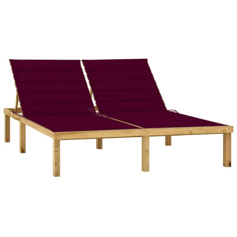Chaise longue double et coussins bordeaux Bois de pin imprégné Chaise longue double et coussins bordeaux Bois de pin imprégné