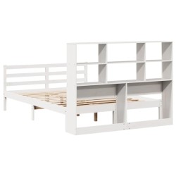 Lit bibliothèque sans matelas blanc 140x200 cm bois pin massif 