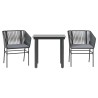 Ensemble à manger de jardin et coussins 3 pcs noir rotin verre 