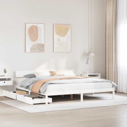 Cadre de lit sans matelas blanc 200x200 cm bois massif de pin 