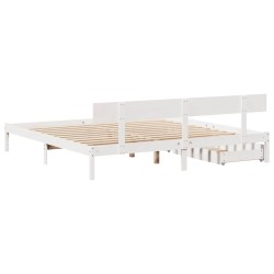 Cadre de lit sans matelas blanc 200x200 cm bois massif de pin 