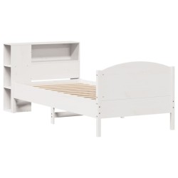 Lit bibliothèque sans matelas blanc 75x190cm bois de pin massif 