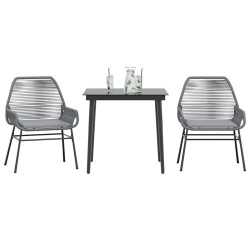 Ensemble à manger jardin coussins 3 pcs gris poly rotin verre 