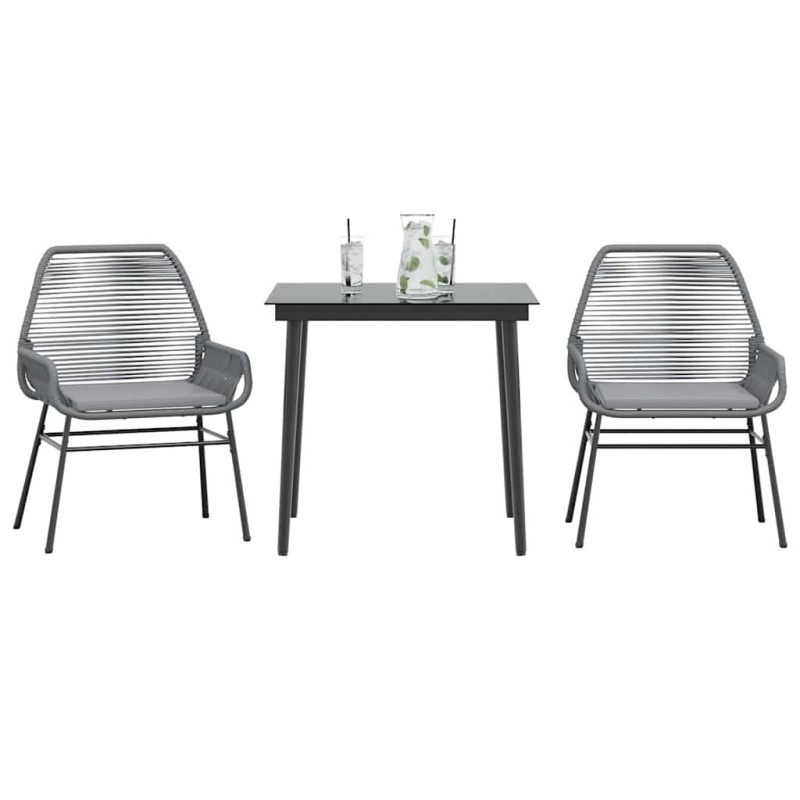 Ensemble à manger jardin coussins 3 pcs gris poly rotin verre 