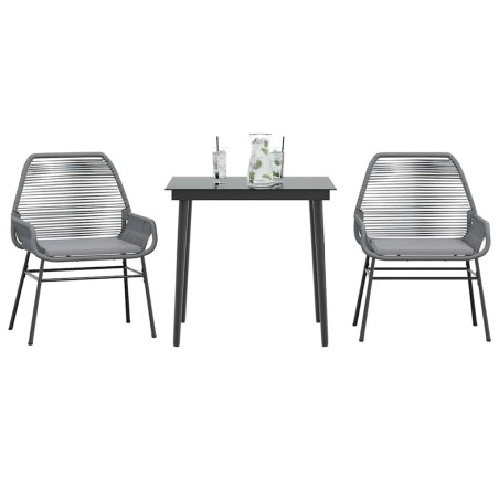 Ensemble à manger jardin coussins 3 pcs gris poly rotin verre 