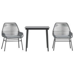 Ensemble à manger jardin coussins 3 pcs gris poly rotin verre 