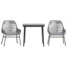 Ensemble à manger jardin coussins 3 pcs gris poly rotin verre 