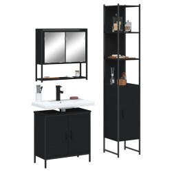 Ensemble de meubles salle de bain 3 pcs noir bois d'ingénierie 