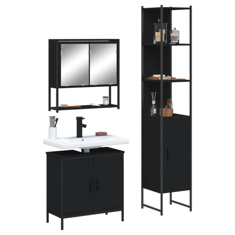 Ensemble de meubles salle de bain 3 pcs noir bois d'ingénierie 