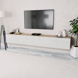 Meubles TV 2 pcs bois d’ingénierie chêne et blanc brillant 