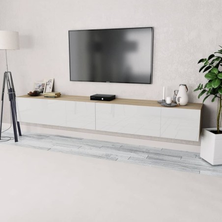 Meubles TV 2 pcs bois d’ingénierie chêne et blanc brillant 
