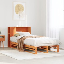 Lit bibliothèque sans matelas cire marron 90x190 cm bois massif 